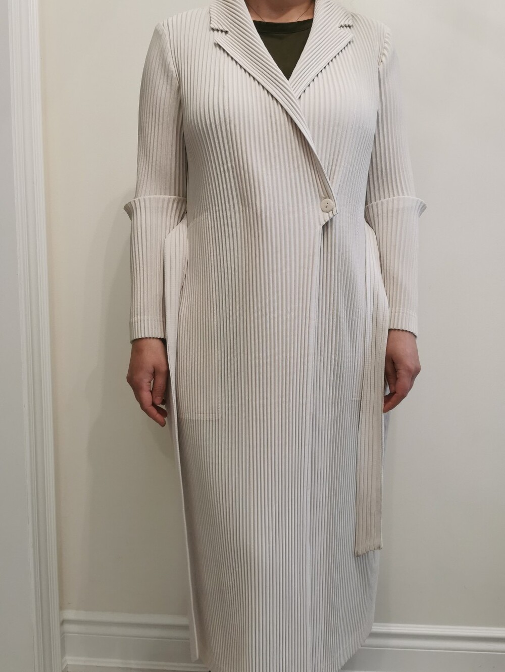 PleatsMood Pleated Long Sleeve Cream Long Jacket